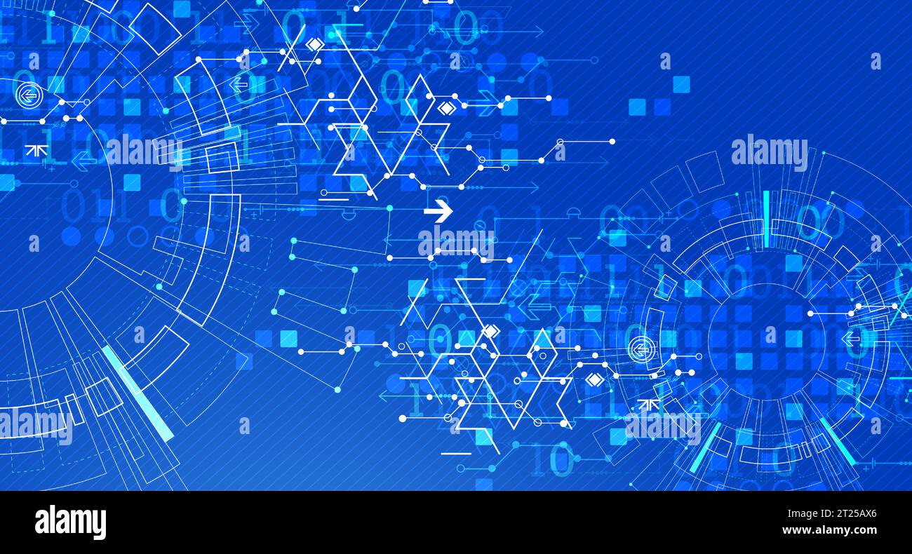 Concetto di tecnologia astratta. Scheda a circuito stampato, sfondo a colori del computer elevato. Illustrazione vettoriale con spazio per contenuti, Web - modello, tecnologia aziendale Illustrazione Vettoriale