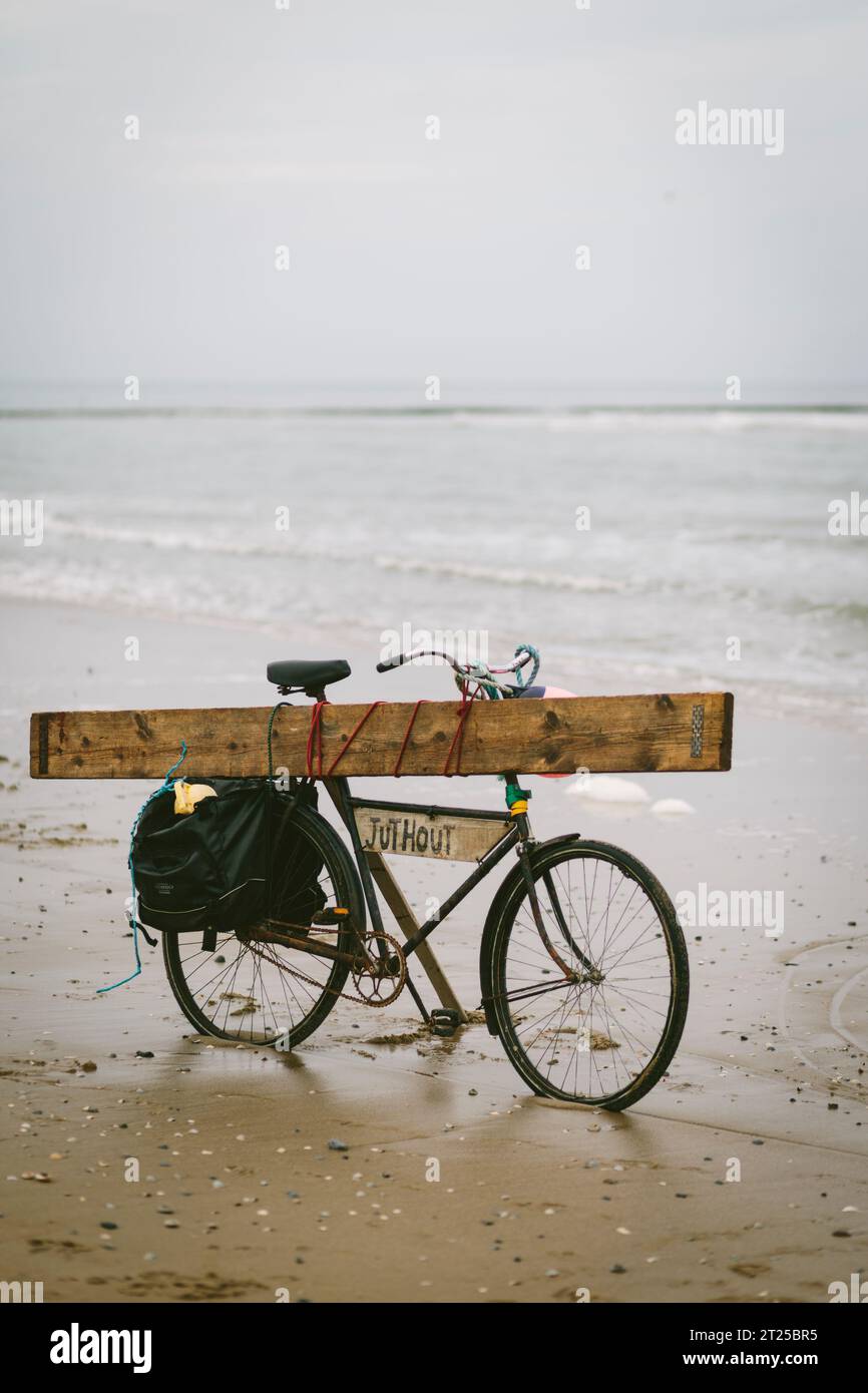 Bicicletta per la pettinatura della spiaggia, Texel, Paesi Bassi. Foto Stock