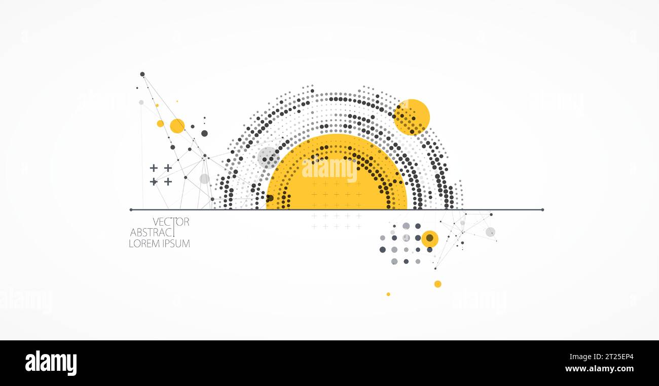 Vettore tema mezzitoni. Sfondo astratto scientifico con punti e linee di collegamento. Illustrazione Vettoriale