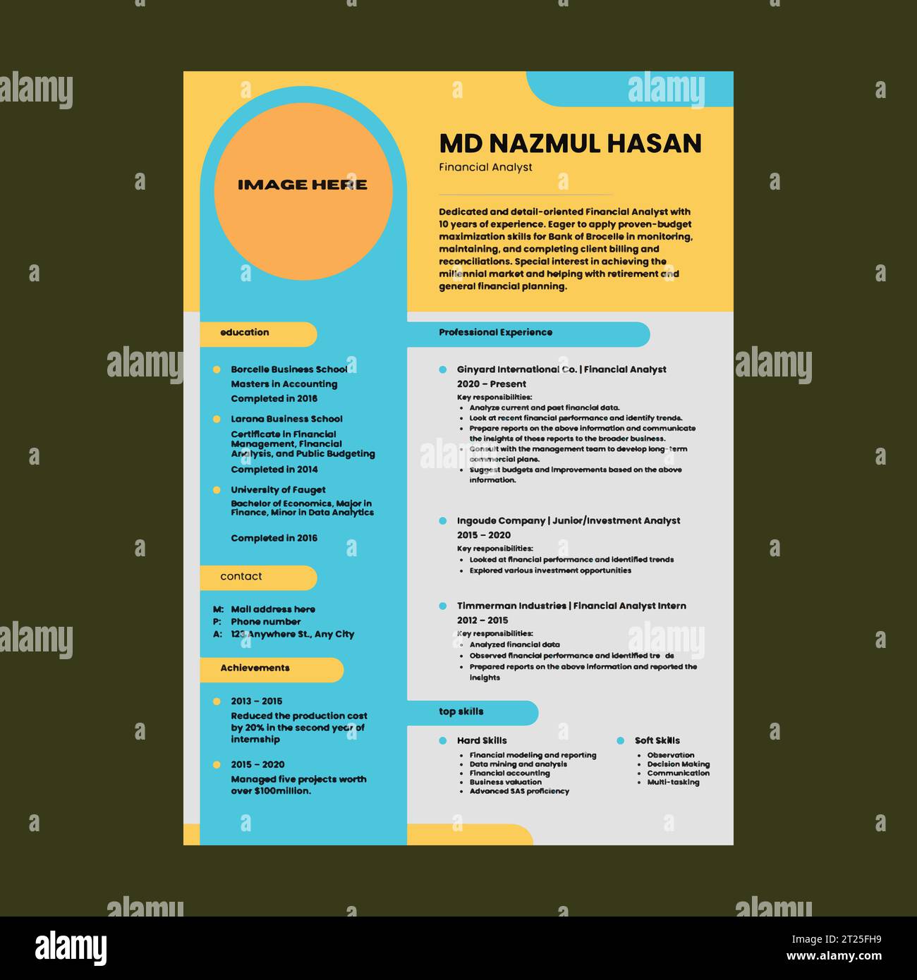 Modello vettoriale di progetto con curriculum professionale Illustrazione Vettoriale