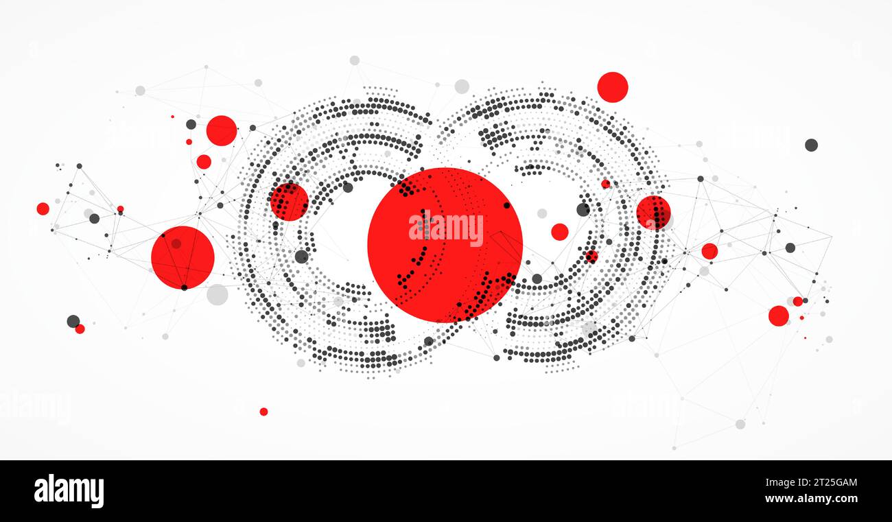 Vettore tema mezzitoni. Sfondo astratto scientifico con punti e linee di collegamento. Illustrazione Vettoriale