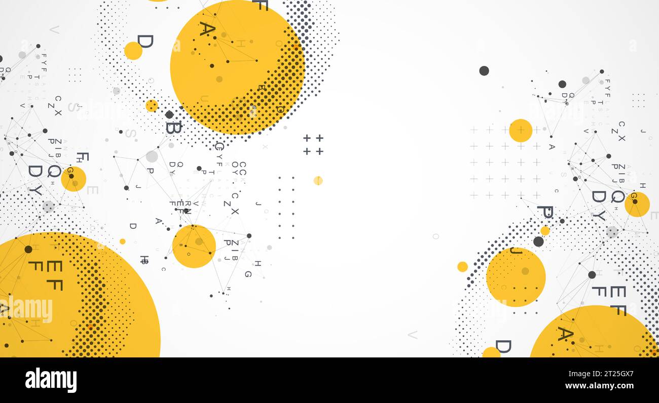 Sfondo scientifico dei mezzitoni con punti e linee di collegamento. Visualizzazione digitale dei dati. Illustrazione Vettoriale