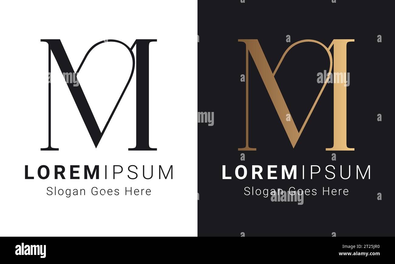 Design con logo monogramma MV o VM iniziale Luxury Letter Text Letter Illustrazione Vettoriale