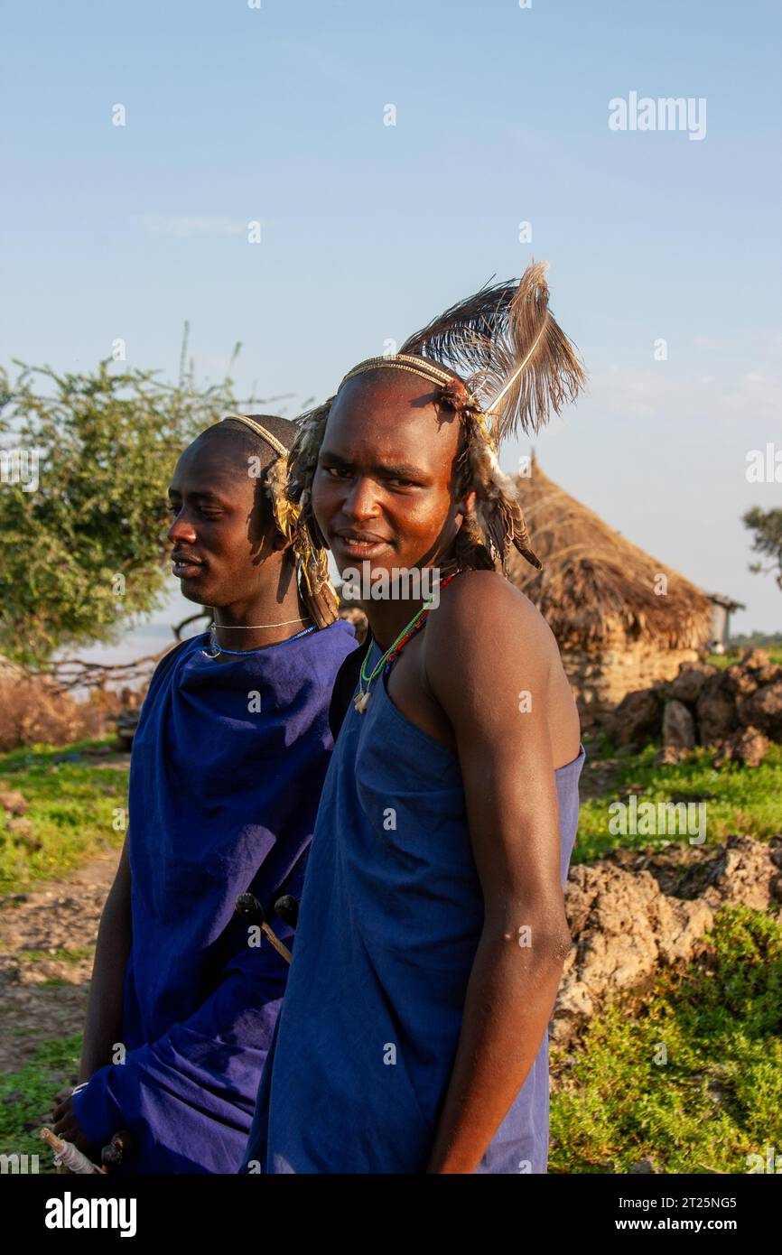 I Njemps, detti anche «EN-Jemusi», «il-Chamus», Ilchamus o Iltiamus, vivevano intorno al lago Baringo, in un luogo chiamato Marigat. Parlano Maa l Foto Stock