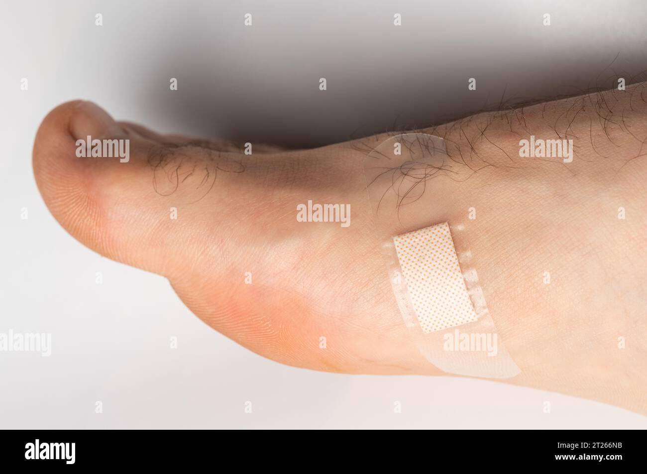 Intonaco adesivo sul piede umano vista ravvicinata macro Foto Stock