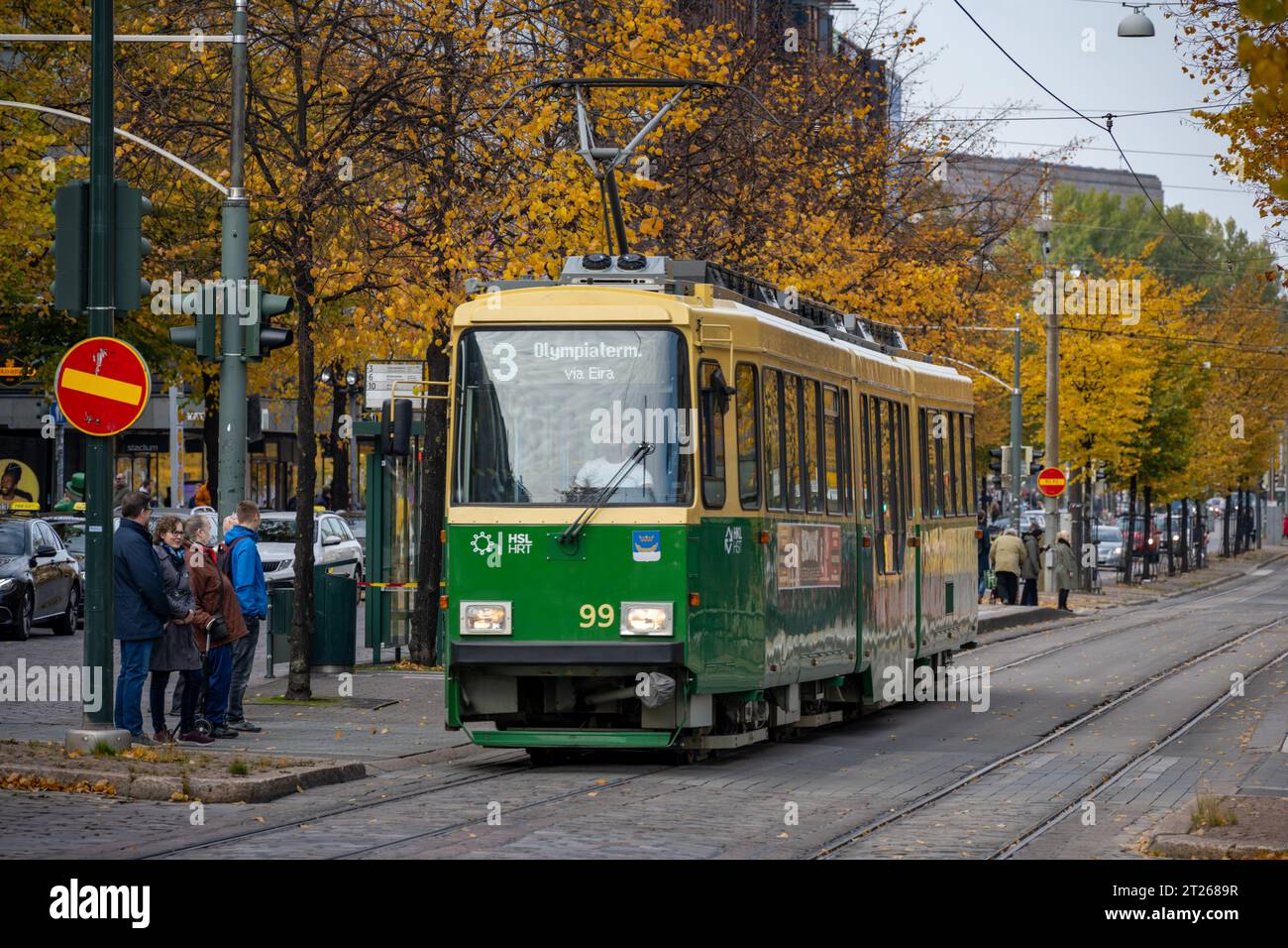 Vecchio tram, Helsinki, Finlandia Foto Stock