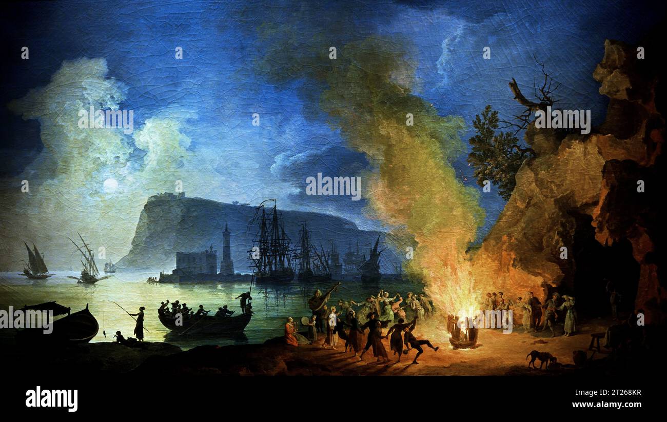 Litorale napoletano Nocturne - Danzando la Tarantella di Pierre Jacques Volaire 1729 -1799 museo de capodimonte Italia, Foto Stock