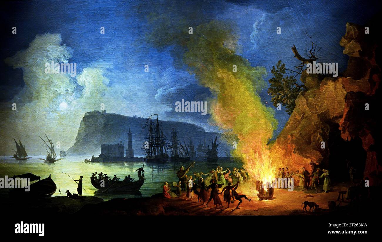 Litorale napoletano Nocturne - Danzando la Tarantella di Pierre Jacques Volaire 1729 -1799 museo de capodimonte Italia, Foto Stock