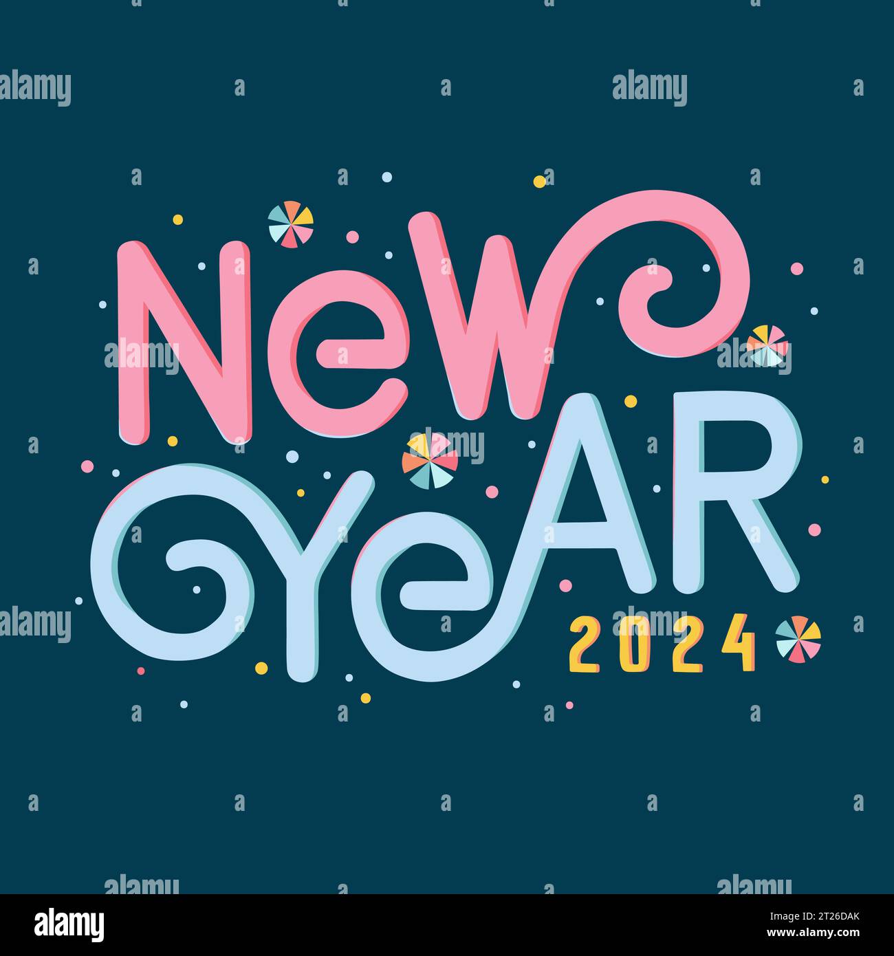 Lettere per il nuovo anno 2024. Tipografia disegnata a mano. Illustrazione Vettoriale