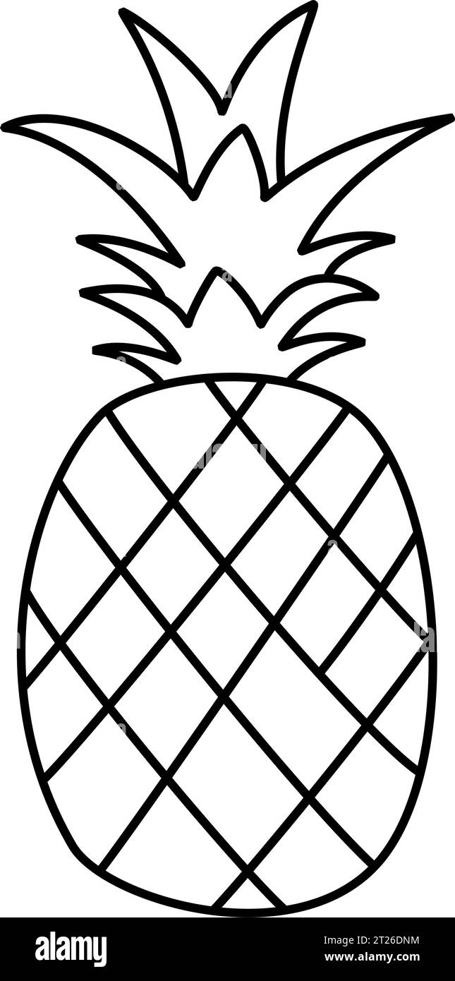 Ananas - file EPS di disegno della linea nera di frutta fresca dolce e acida per cibi, bevande, bevande, salute e dieta Illustrazione Vettoriale