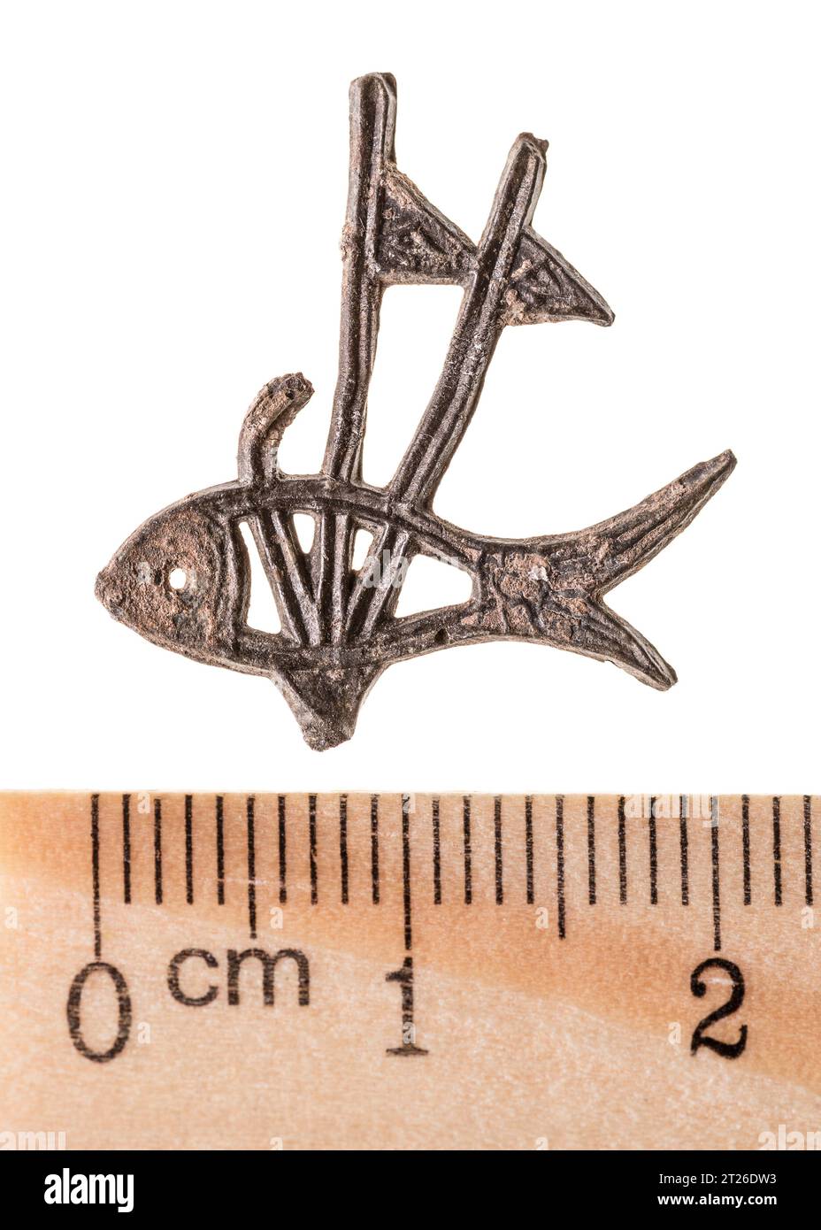 Pesce di stagno, che serviva come mezzo di pagamento in Malesia. Isolato su bianco Foto Stock