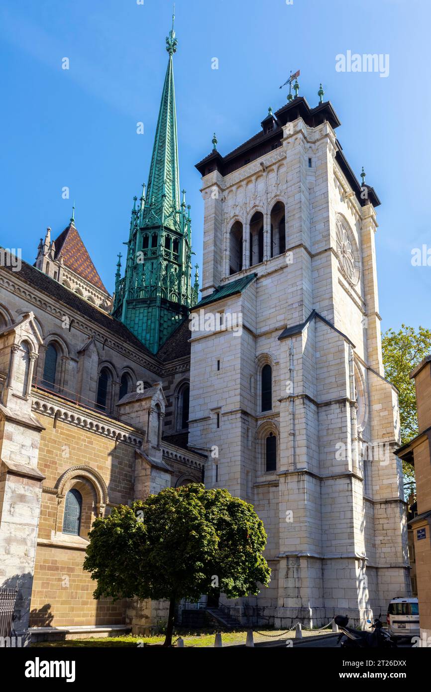 La Cattedrale di Saint Pierre a Ginevra, cantone di Ginevra, Svizzera, fu convertita durante la riforma protestante in Chiesa riformata di Ginevra, Swit Foto Stock