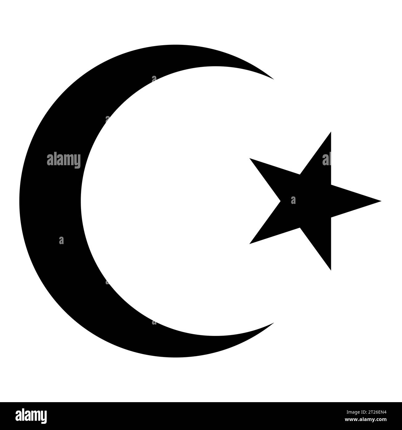 Stella islamica e luna crescente, illustrazione vettoriale in bianco e nero simbolo dell'Islam, isolato su bianco Illustrazione Vettoriale