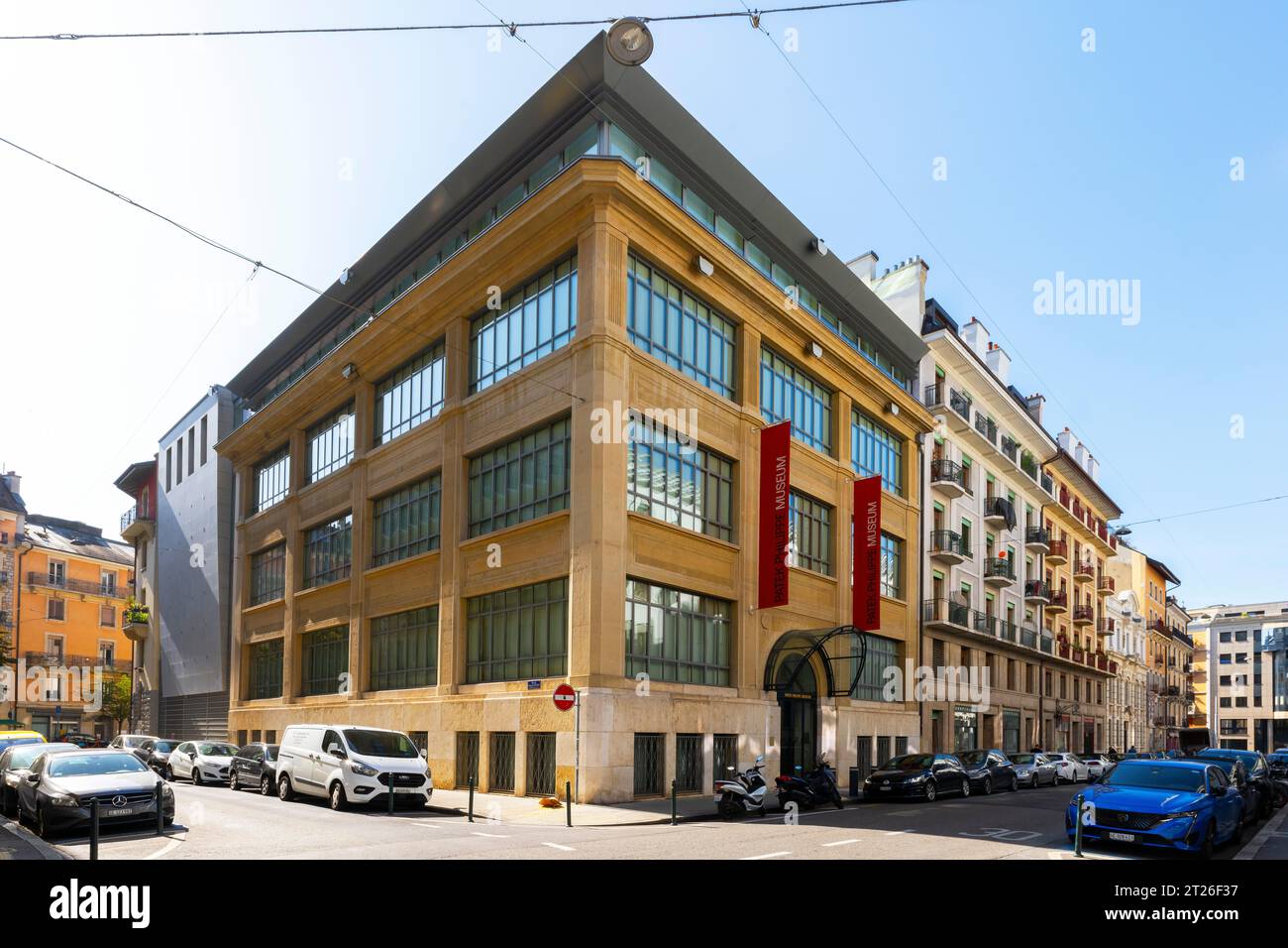 Il Museo Patek Philippe si trova nel cuore del quartiere Plainpalais. Il museo raccoglie la più prestigiosa collezione di orologi, auto musicali Foto Stock