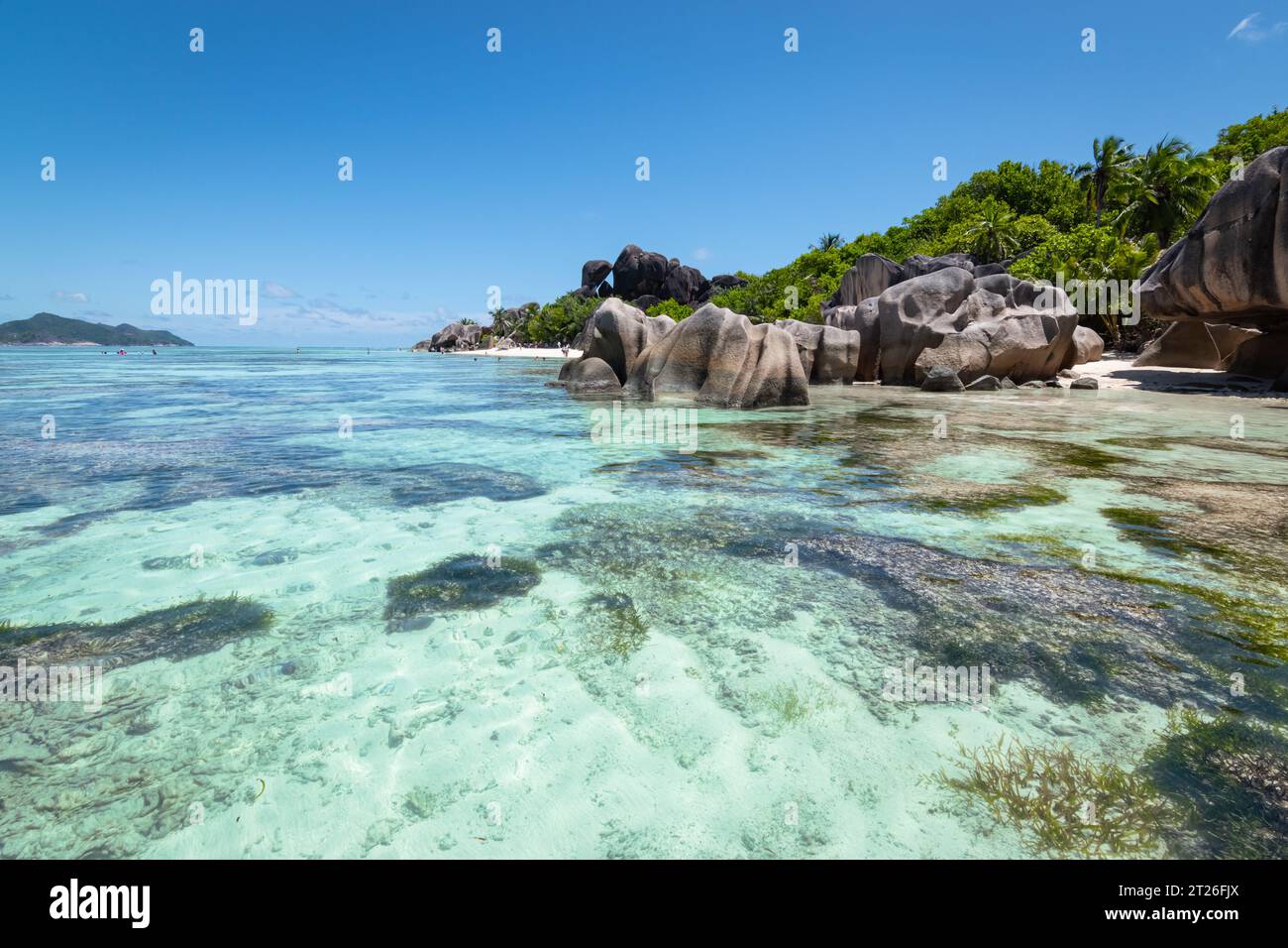 La Digue Island, Seychelles. Splendida spiaggia tropicale. Foto Stock