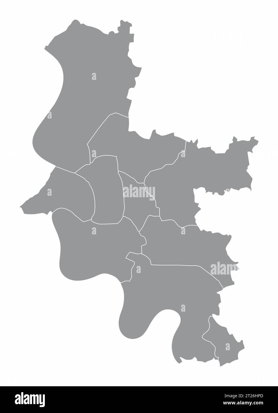 Mappa amministrativa della città di Dusseldorf isolata su sfondo bianco, Germania Illustrazione Vettoriale