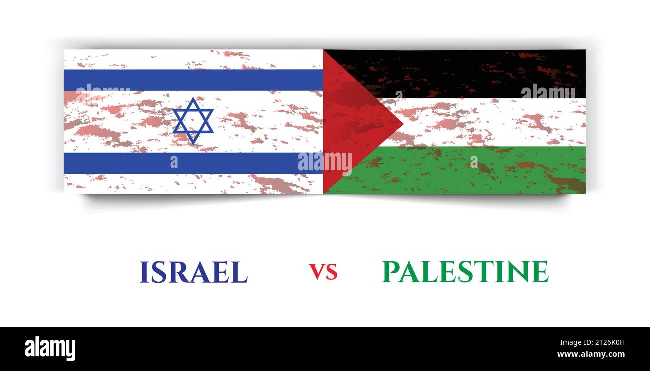 Palestina contro israele bandiera la guerra, isolato su sfondo bianco, illustrazione vettoriale Illustrazione Vettoriale