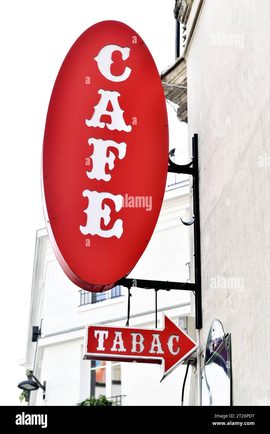 Cartello Café and Tobacco a Montmartre - Parigi - Francia Foto Stock