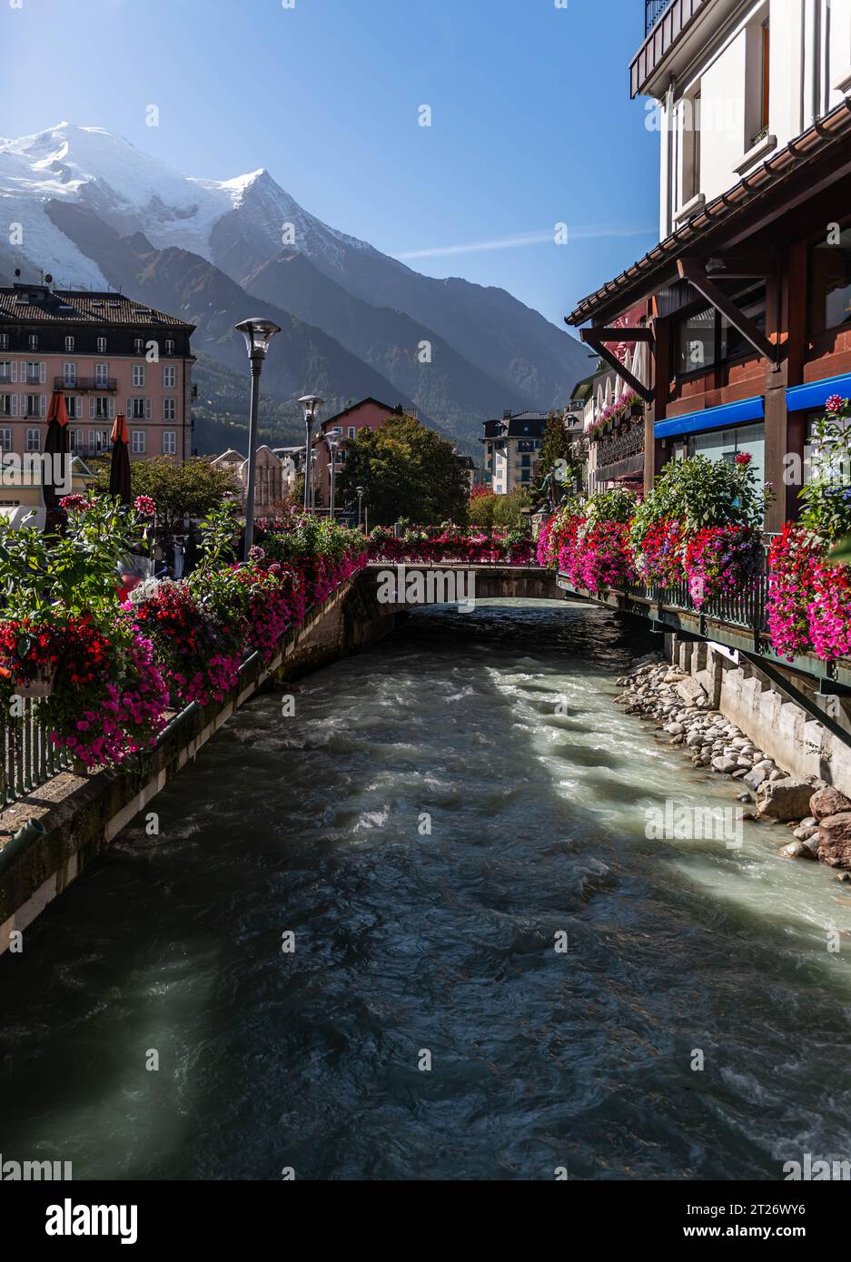 Il fiume Arve a Chamonix, ai piedi del Monte bianco, in alta Savoia, Francia Foto Stock