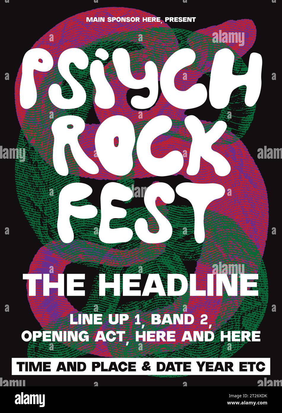 poster di musica psichedelica, poster di musica per festival, poster di concerti Illustrazione Vettoriale