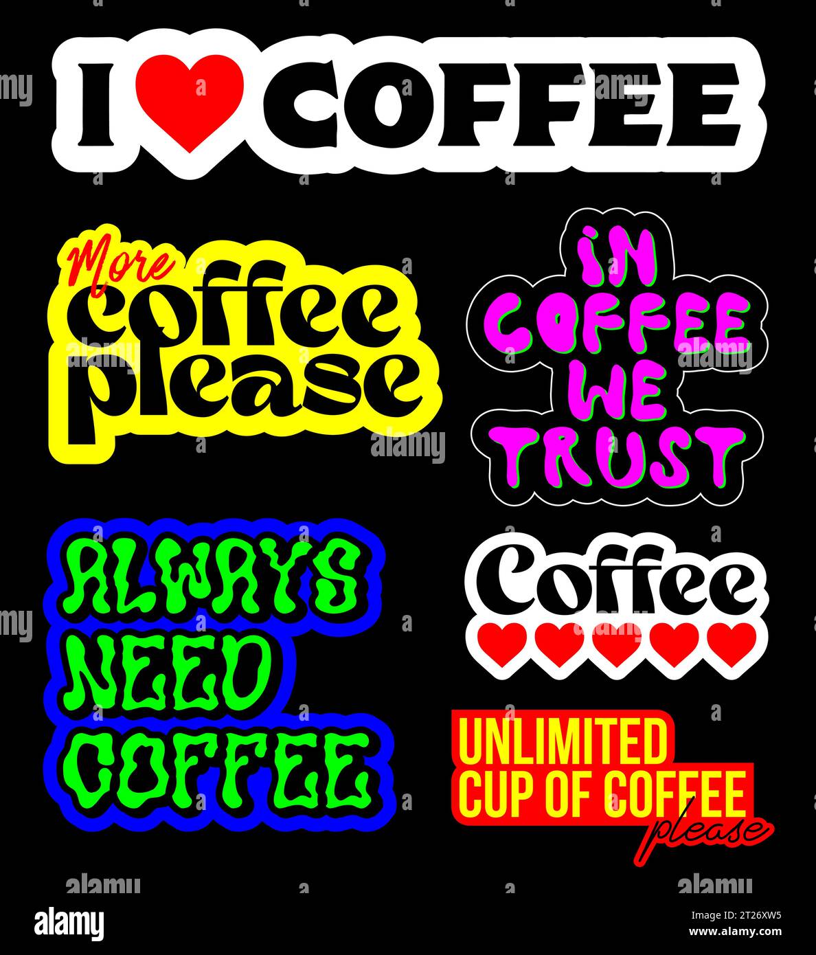 Set di adesivi per caffè, per barista, dipendente dal caffè, design decorativo per bar, formato vettoriale Illustrazione Vettoriale