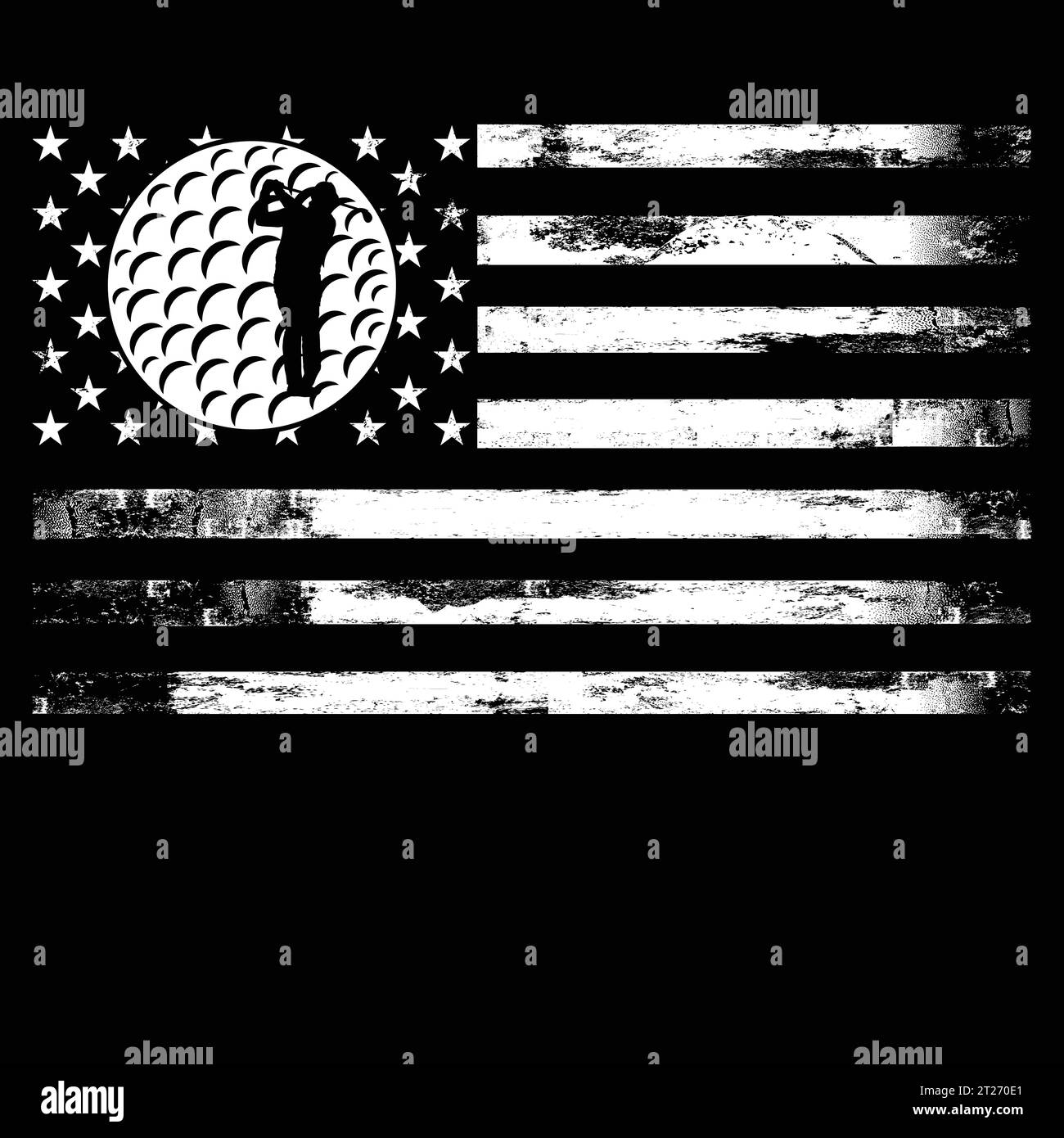 T-shirt regalo vintage golf con bandiera americana per golfisti Illustrazione Vettoriale