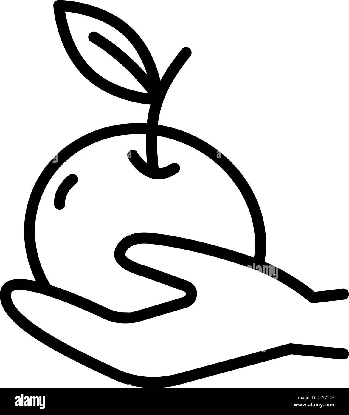 Icona della linea Apple in Hand, concetto di dieta, segno di frutta fresca e sana su sfondo bianco, icona della mela in stile contorno web design mobile Illustrazione Vettoriale