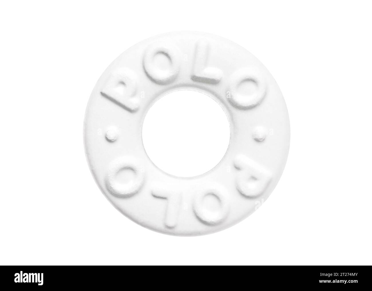 Polo Mint su sfondo bianco. Peppermint Flavoured Confectionery prodotta nel Regno Unito Foto Stock
