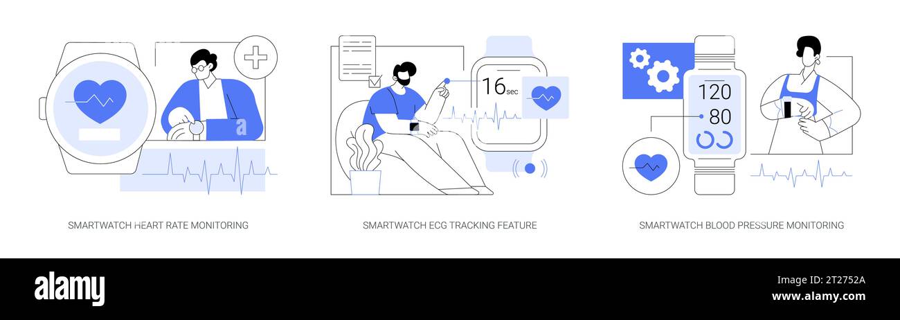 Smartwatch healthcare presenta illustrazioni vettoriali isolate di cartoni animati se Illustrazione Vettoriale