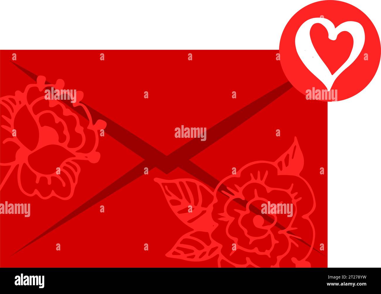 Lettera con cuore, messaggio d'amore in busta, illustrazione di una lettera d'amore. Illustrazione vettoriale. Piatto Illustrazione Vettoriale