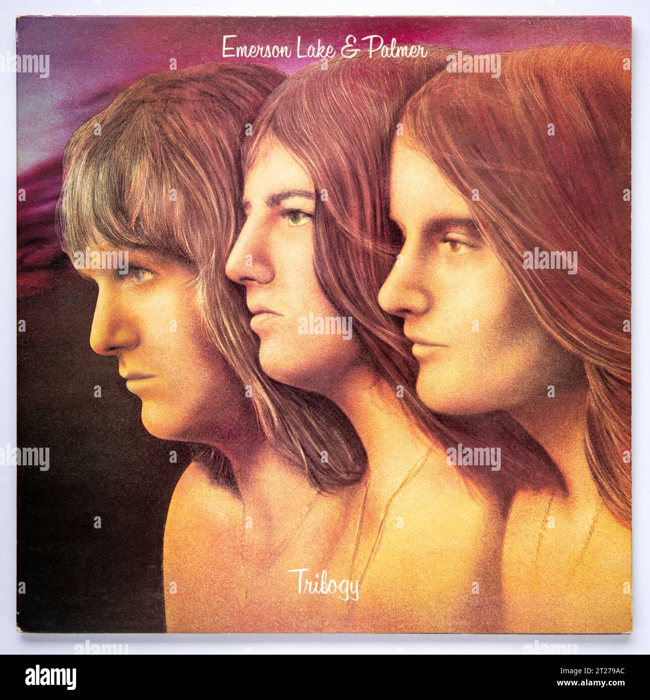 Cover LP di Trilogy, il terzo album in studio del supergruppo inglese Emerson, Lake and Palmer, pubblicato nel 1972 Foto Stock