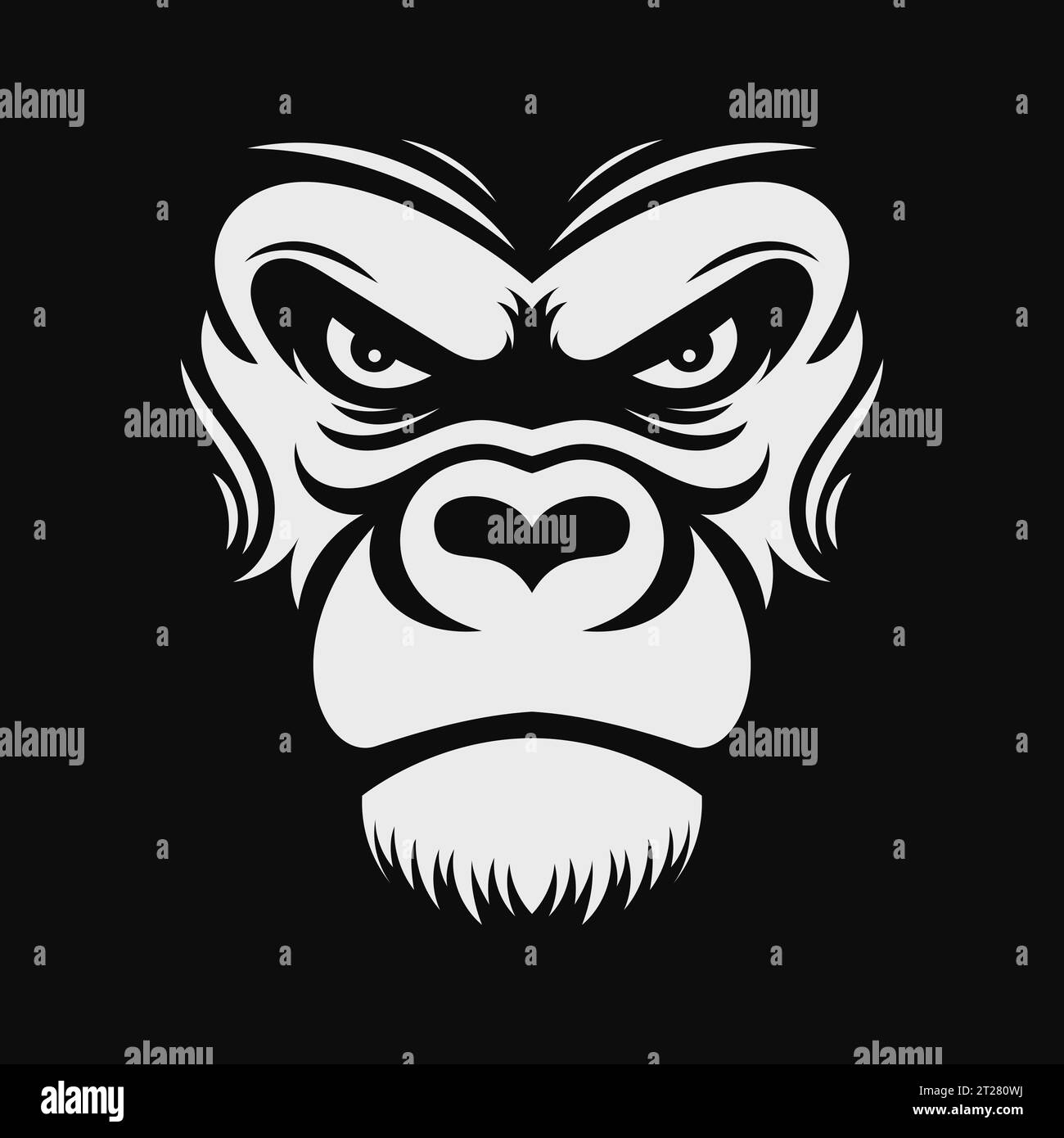 Testa di gorilla arrabbiata. Logo in bianco e nero. Illustrazione vettoriale EPS10 Illustrazione Vettoriale