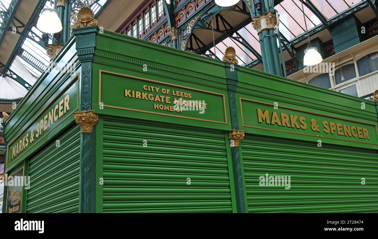 Marks & Spencers Original Stall, Leeds City Kirkgate Markets, Leeds Kirkgate Market, Kirkgate, Leeds, West Yorkshire, INGHILTERRA, REGNO UNITO, LS2 7HN Foto Stock