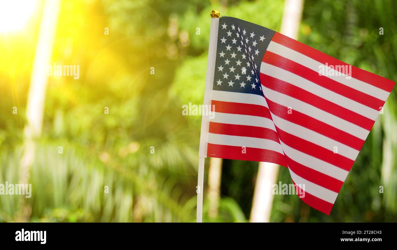 La bandiera americana vola all'esterno con spazio per le copie per il Memorial Day, il 4 luglio, il Labor Day. Giorno dell'indipendenza. Foto Stock