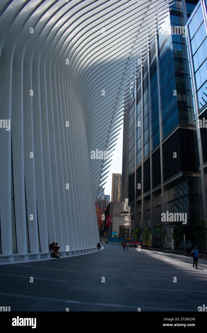 Una verticale del World Trade Center Mall a New York City Foto Stock