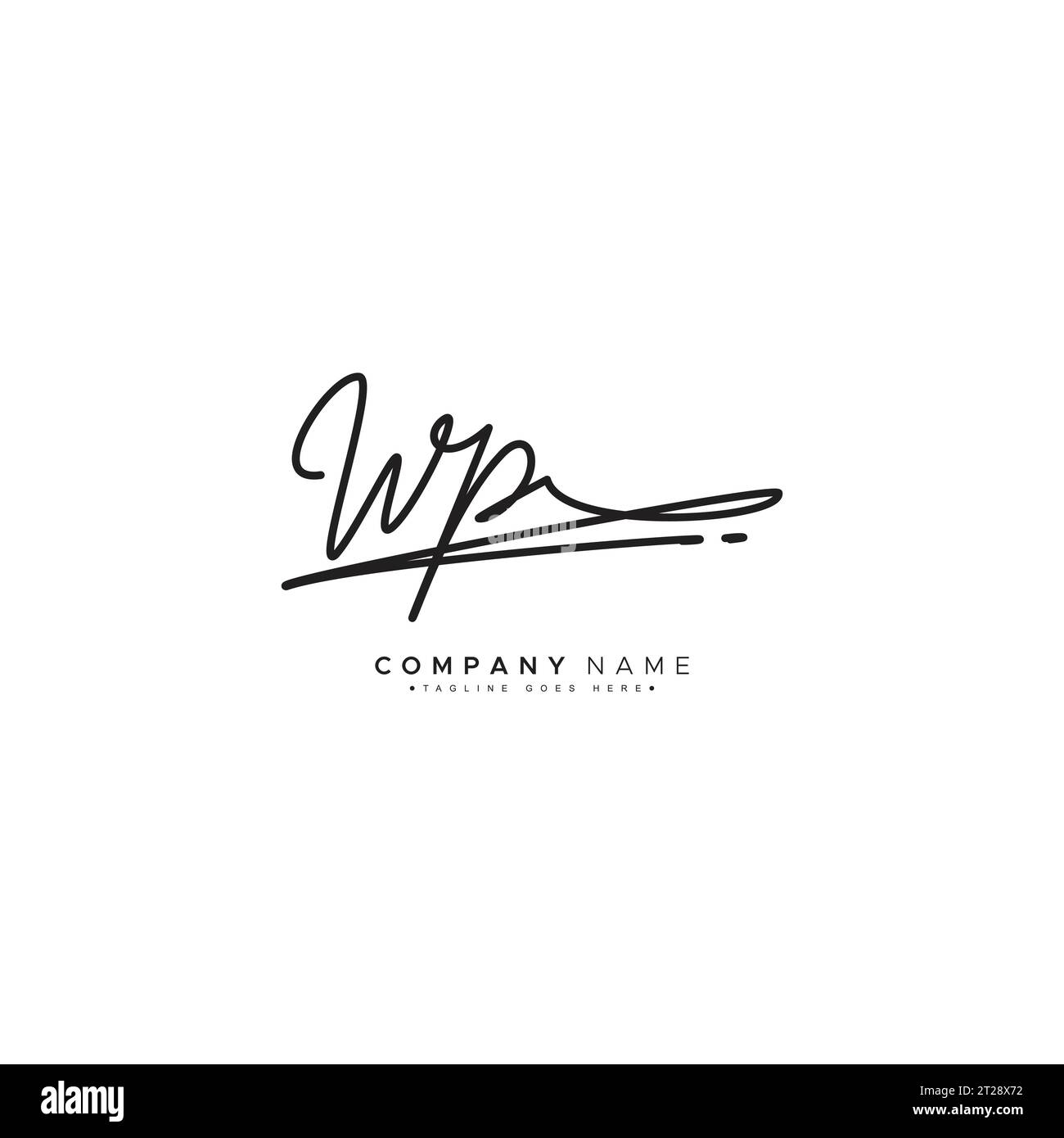 Logo della firma WP - modello di logo vettoriale scritto a mano per alfabeto WP Illustrazione Vettoriale