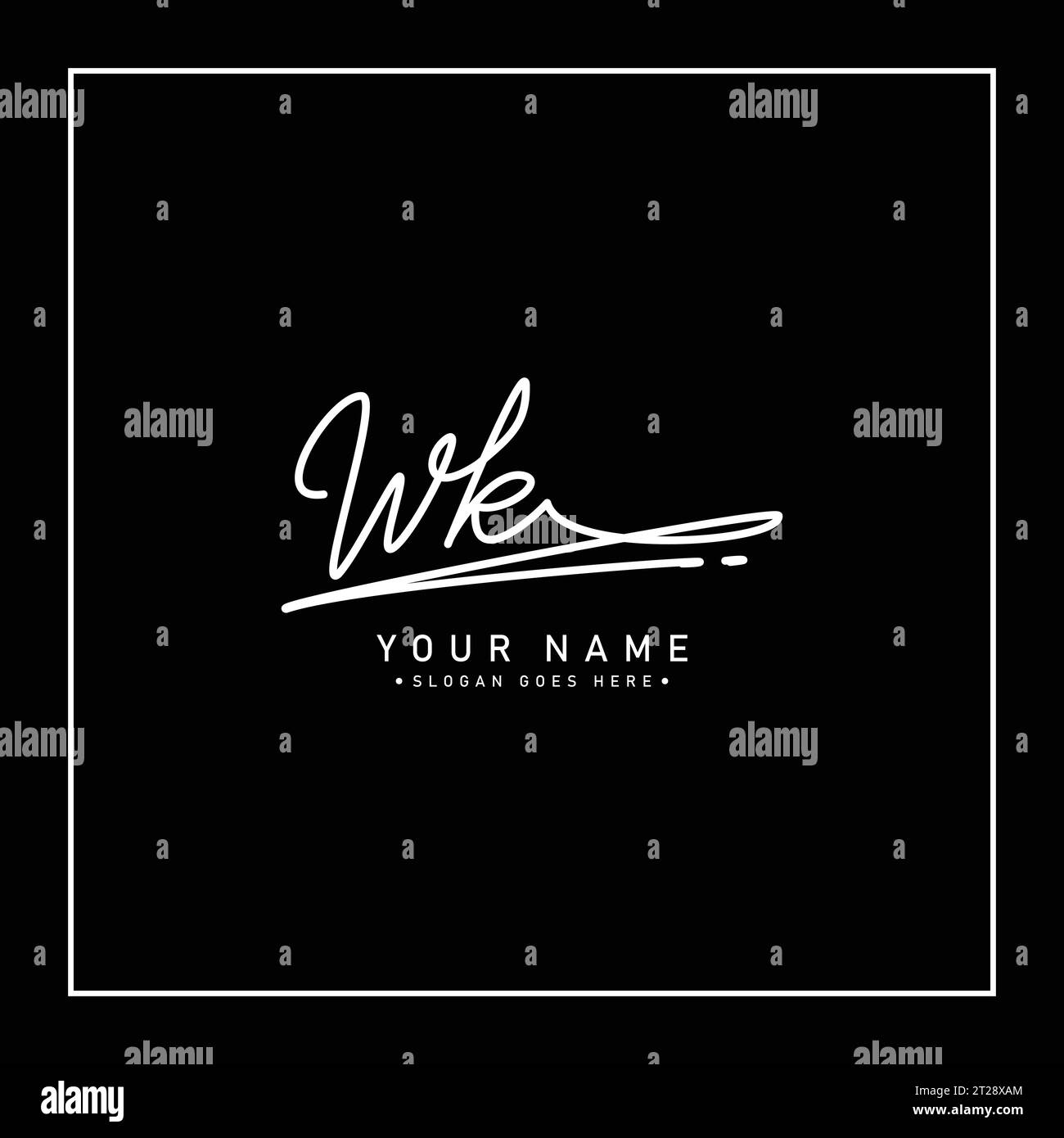 Logo WK Signature - modello di logo vettoriale scritto a mano per alfabeto WK Illustrazione Vettoriale