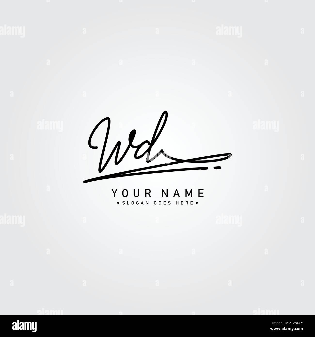 Modello con logo vettoriale WD con lettera iniziale in stile firmato a mano Illustrazione Vettoriale