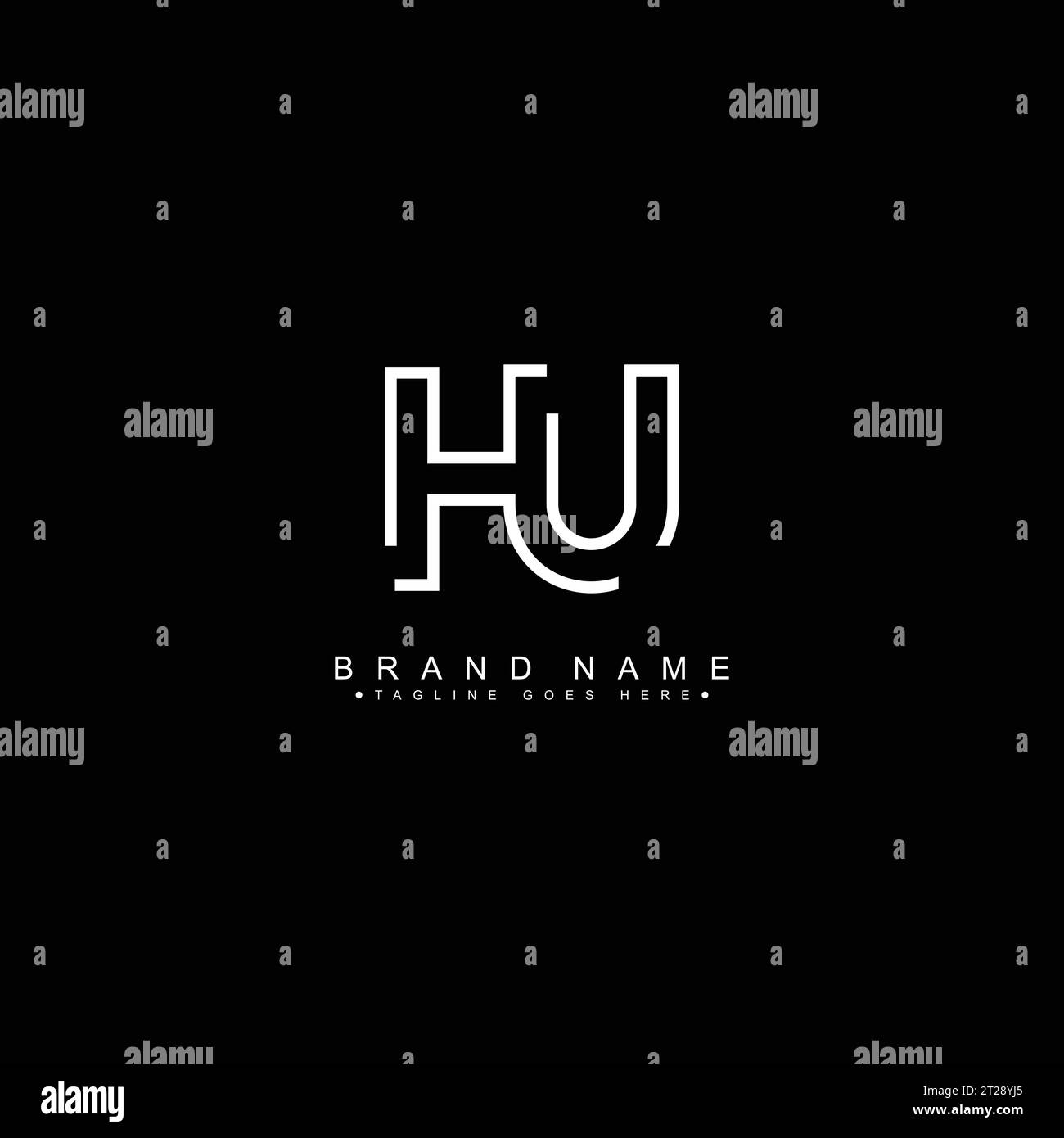 Modello vettoriale per il logo HU della lettera iniziale - Logo monogramma elegante per l'alfabeto H e U Illustrazione Vettoriale