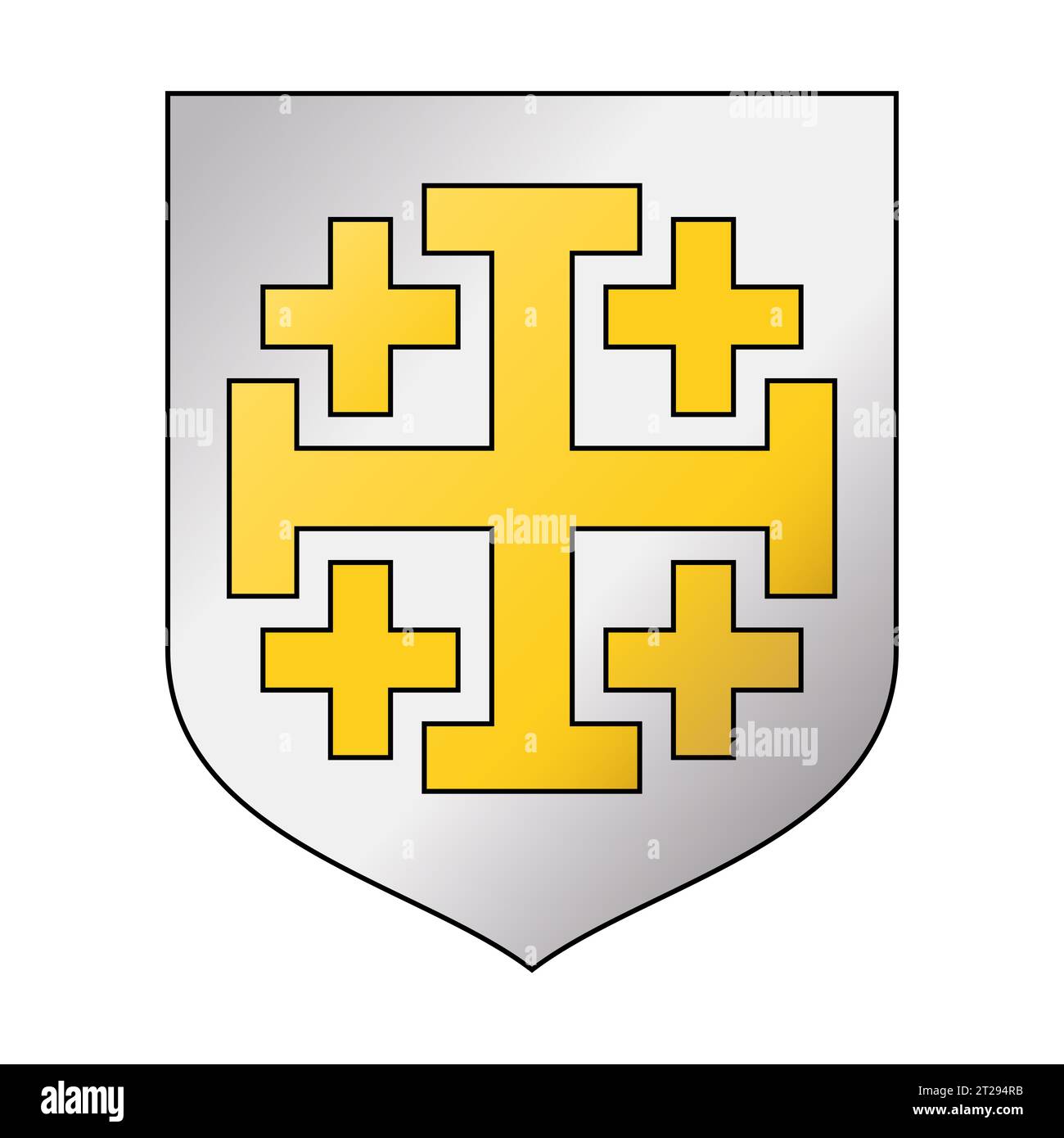 Regno Latino di Gerusalemme. Stemma d'argento con una croce di Gerusalemme dorata, una croce potente circondata da piccole croci greche. Foto Stock