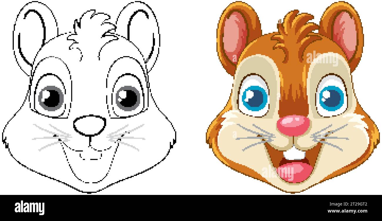 Illustrazione di un cartone animato vettoriale di una faccia sorridente di scoiattolo isolata su uno sfondo bianco Illustrazione Vettoriale