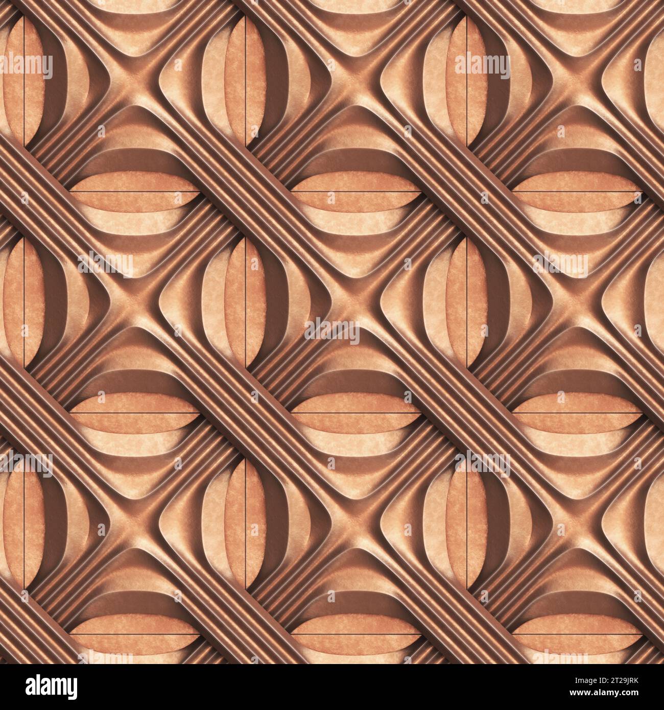 Telaio completo di piastrelle in rilievo 3D in ottone con forma di vimini. Texture realistica senza cuciture di alta qualità. Foto Stock