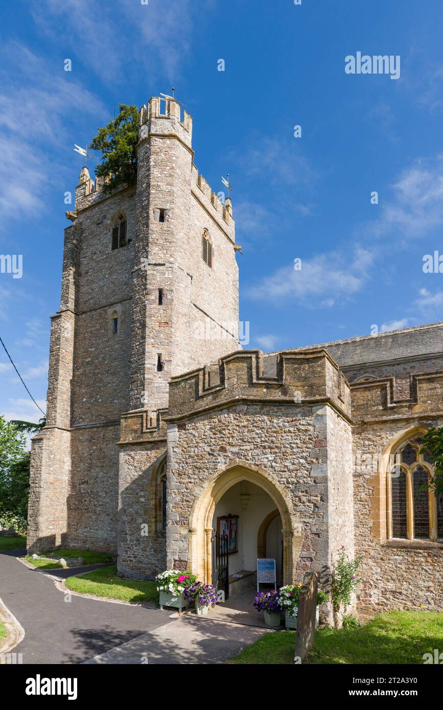 Chiesa di Ognissanti nel villaggio di Culmstock nella Culm Valley, Devon, Inghilterra. Foto Stock