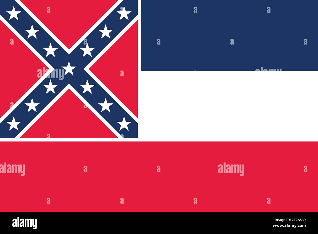 Bandiera storica dello stato del Mississippi, dal 2001 al 2020, USA, illustrazione vettoriale Illustrazione Vettoriale