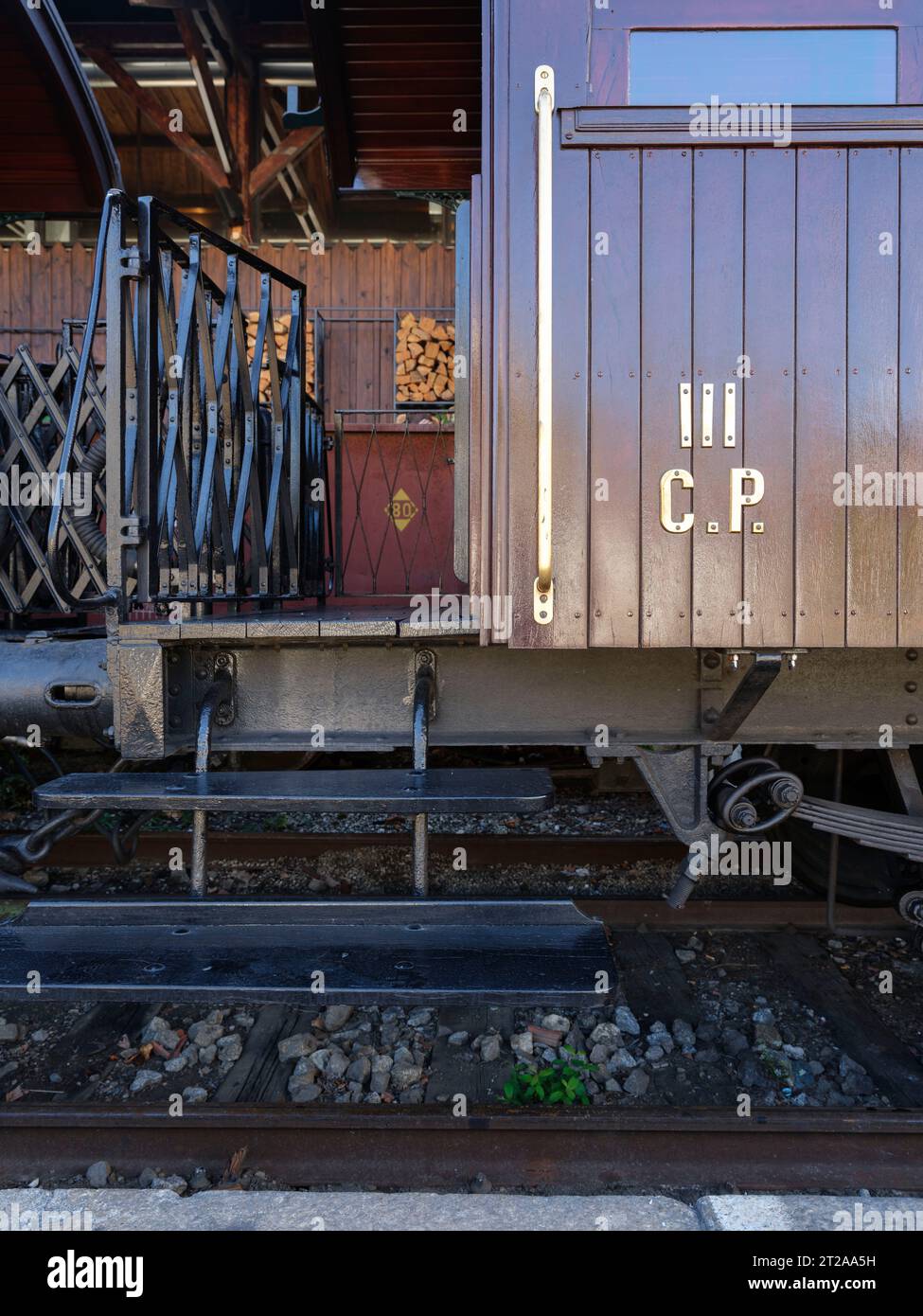 Treno storico Douro che corre tra Régua e tua seguendo il fiume Douro, Portogallo, Europa Foto Stock