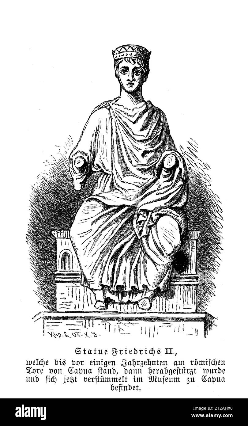 Statua del giovane imperatore Federico II del Sacro Romano Impero del XIII secolo , Museo di Capua Italia Foto Stock