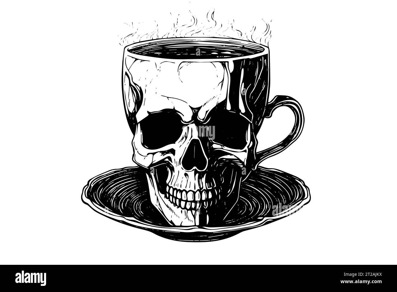 Tazza per cranio con schizzo di inchiostro disegnato a mano. Illustrazione vettoriale incisa. Illustrazione Vettoriale