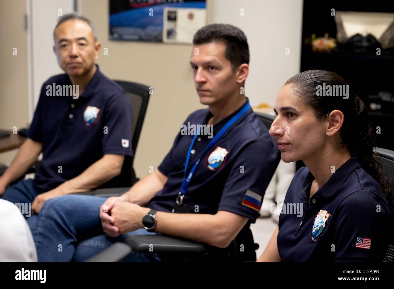 Gli astronauti dell'equipaggio 7 Jasmin Moghbeli, Andreas Mogensen, Satoshi Furukawa e il cosmonauta Konstantin Borisov partecipano all'addestramento VR per prepararsi alle prossime operazioni di missione. Foto Stock