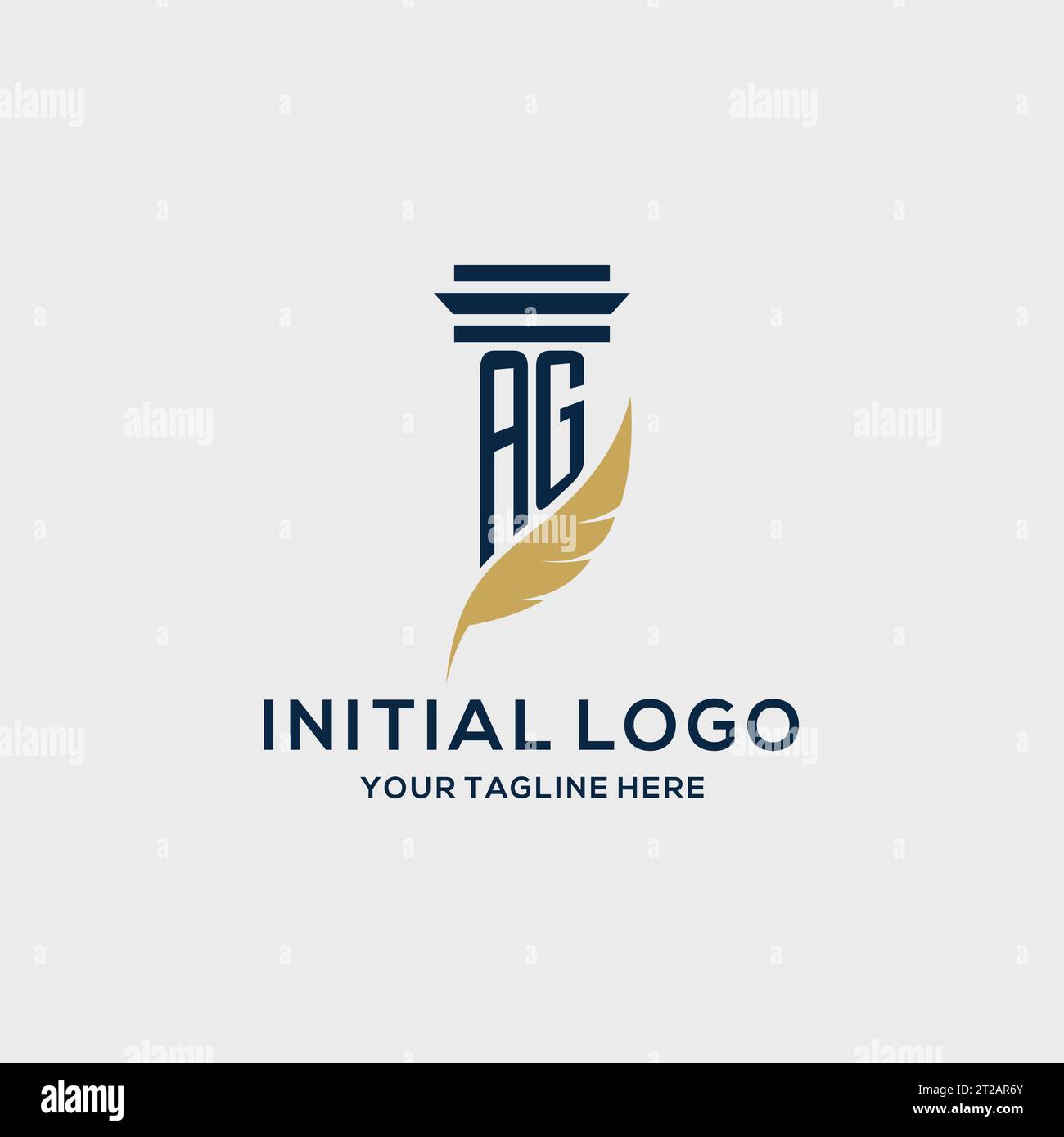 Logo iniziale monogramma AG con design a colonna e piume, ispirazione per logo dello studio legale Illustrazione Vettoriale