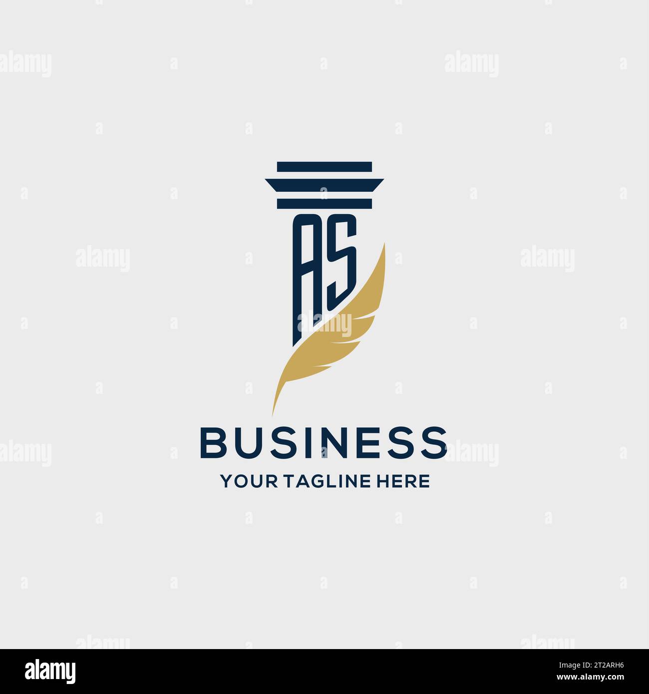 Logo iniziale monogramma con design a colonna e piume, ispirazione per il logo dello studio legale Illustrazione Vettoriale
